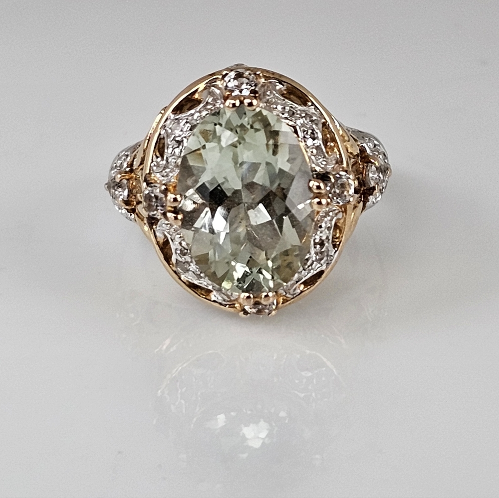 Victoria Wieck Prasiolite & White Topaz Ring 14k Gold & Sterling Silver Sz 7! - Picture 1 of 10